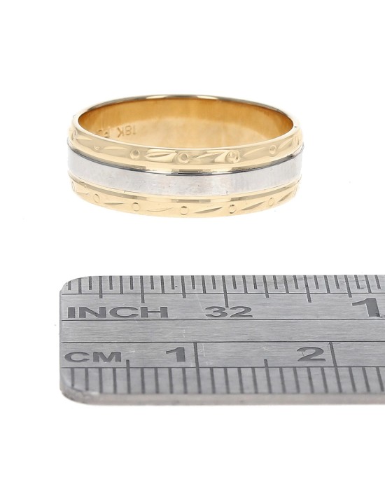 18k Yellow and Platinum Etched Band